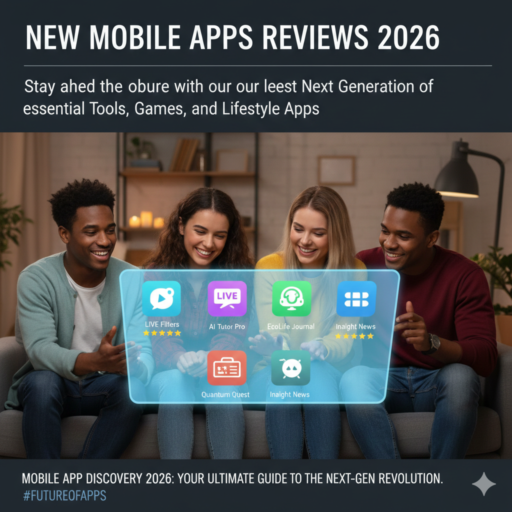 A group of cheerful friends gathered on a couch in a cozy living room, admiring a glowing, holographic screen projected from their smartphones displaying app ratings.